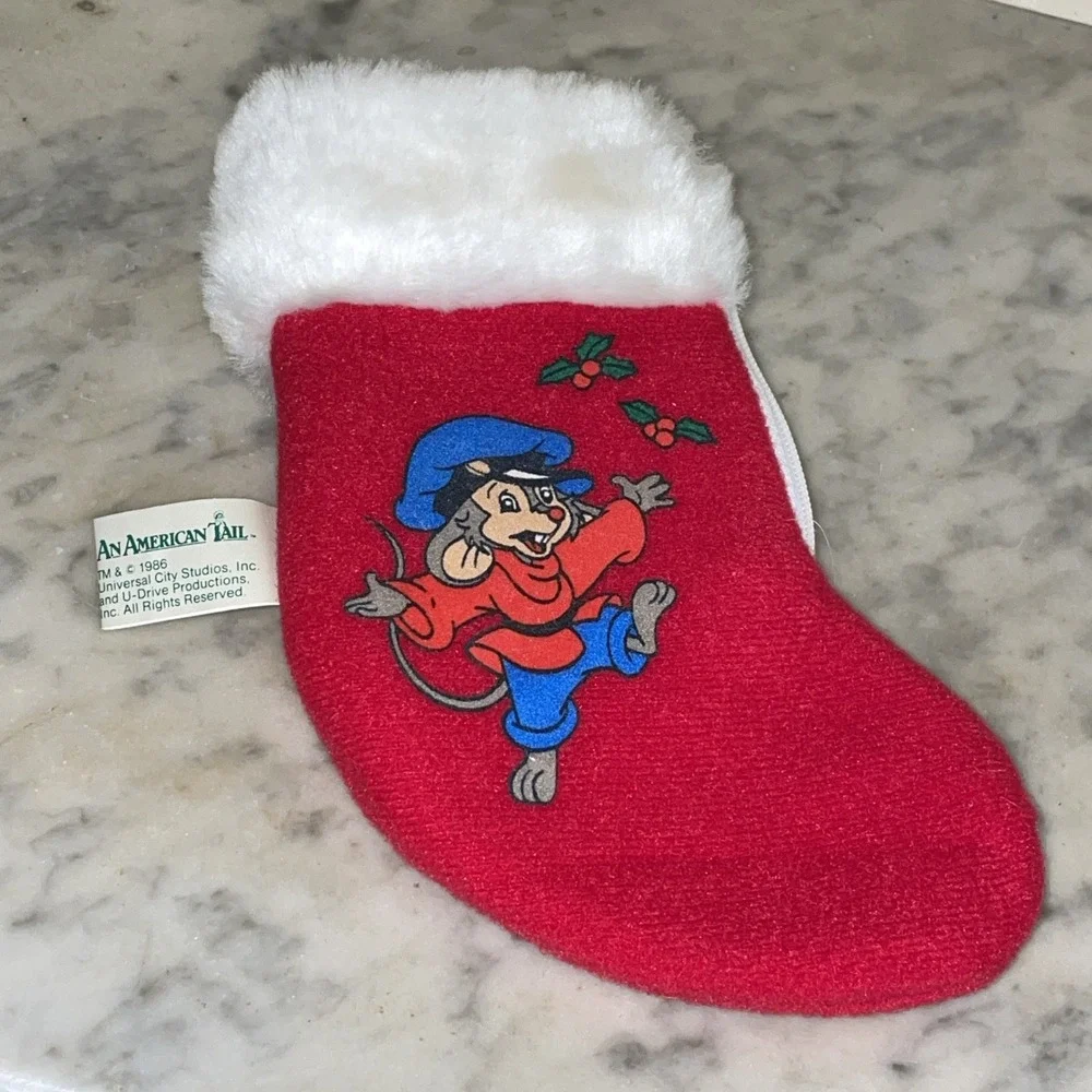 Vintage 1986 An American Tail Fievel Mouse Stocking Mini Zipper Christmas 7